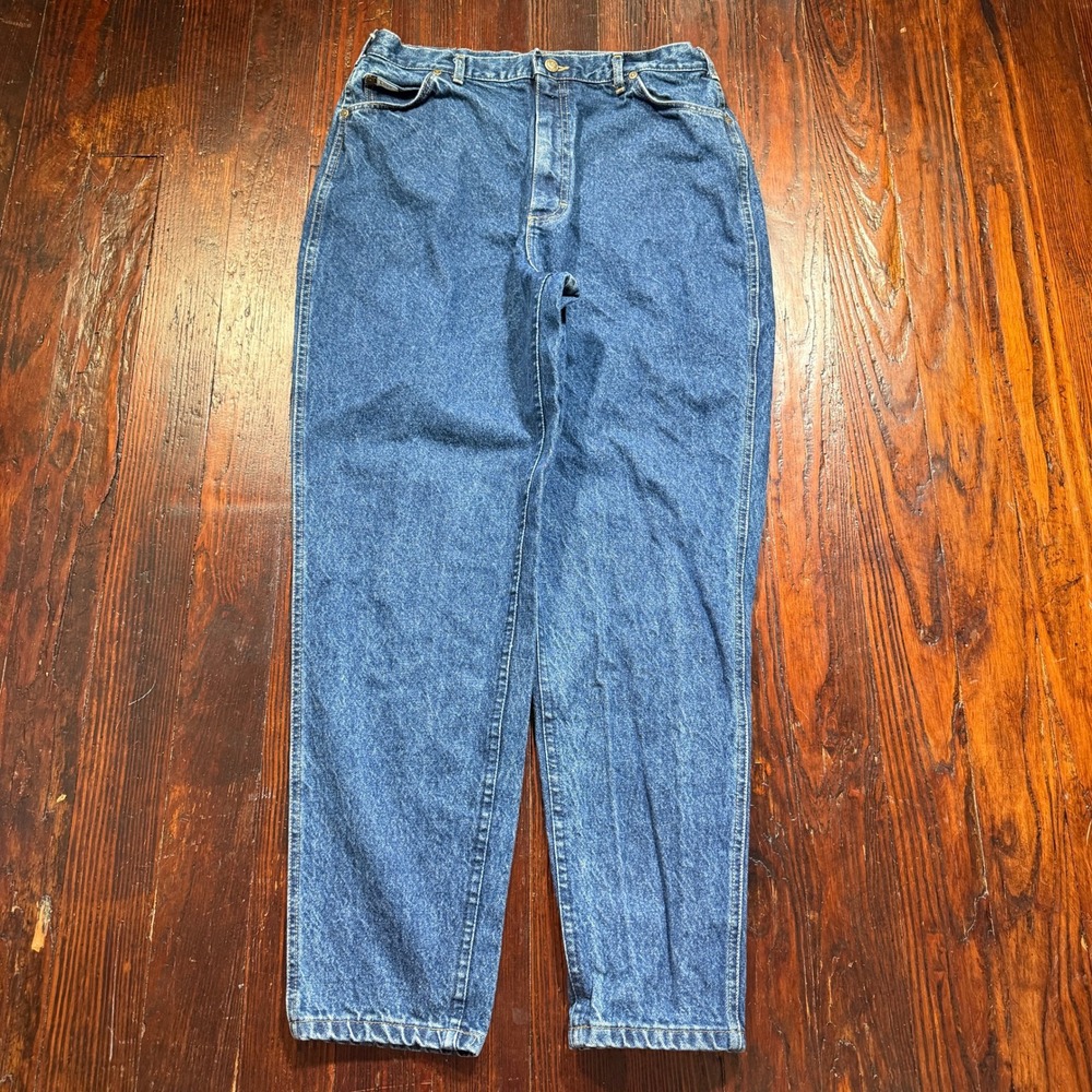 Vintage Lee Mom Jeans Womens 18 Medium Blue High Waisted Tapered Leg Made in USA